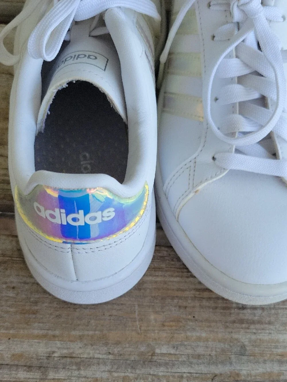 adidas  Cloud Foam White Women’s Sneakers with Iridescent Stripe Accents